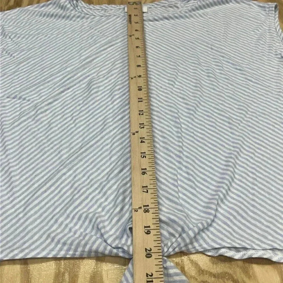 J. Jill Top Shirt Womens Size Large Blue Linen Blend Striped Beachy Nautical - Picture 6 of 9